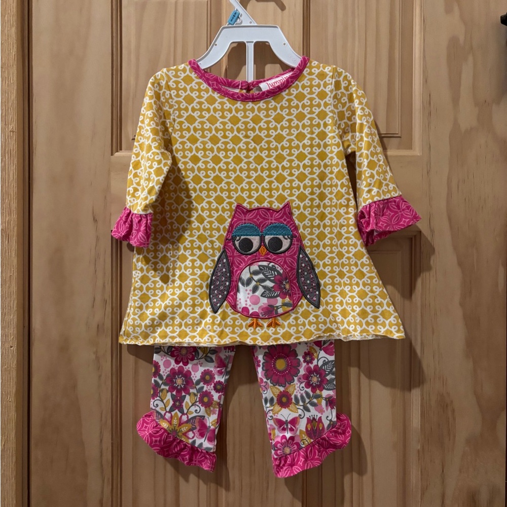 🔴 Jumping Fences | Adorable Floral Owl Ruffle Matching Set 12 Months
